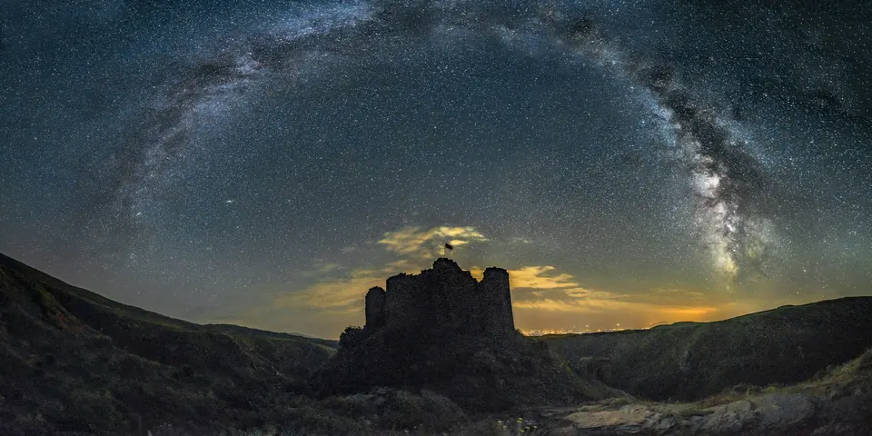 The medieval Amberd fortress under the Milky Way