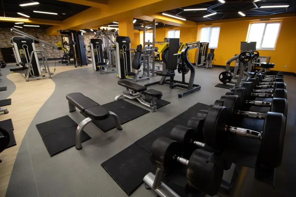 Gym with strength machines and free weights